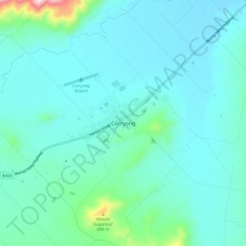 Corryong topographic map, elevation, terrain