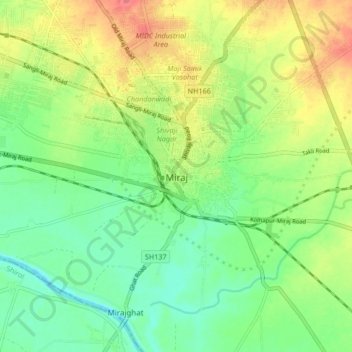 Miraj topographic map, elevation, terrain