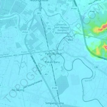 Parit Buntar topographic map, elevation, terrain