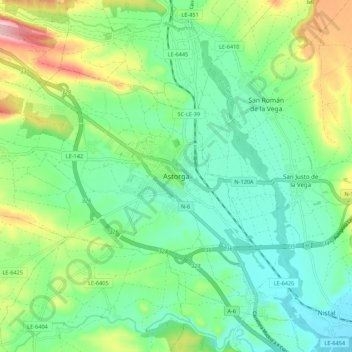Astorga topographic map, elevation, terrain