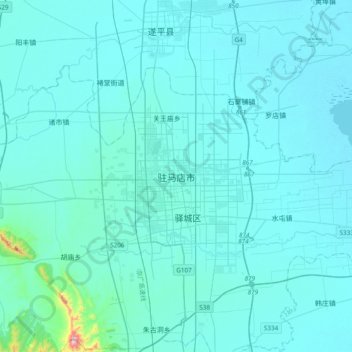 Zhumadian topographic map, elevation, terrain