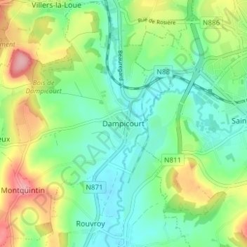 Dampicourt topographic map, elevation, terrain