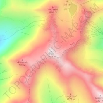 Pizol topographic map, elevation, terrain