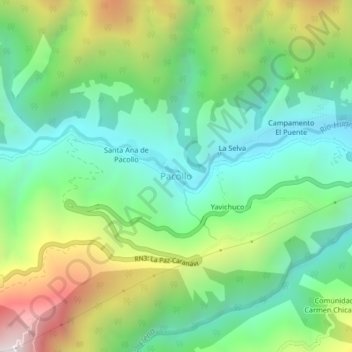Pacollo topographic map, elevation, terrain