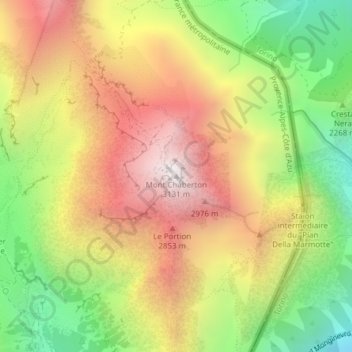 Mont Chaberton topographic map, elevation, terrain