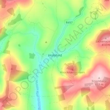 Hollyford topographic map, elevation, terrain