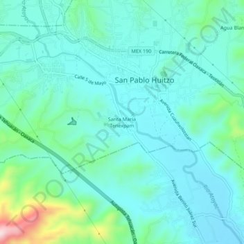 Santa María Tenéxpam topographic map, elevation, terrain