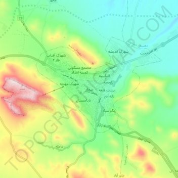 Bijar topographic map, elevation, terrain