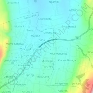 Kinyona topographic map, elevation, terrain