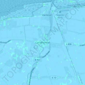 Carolinensiel topographic map, elevation, terrain