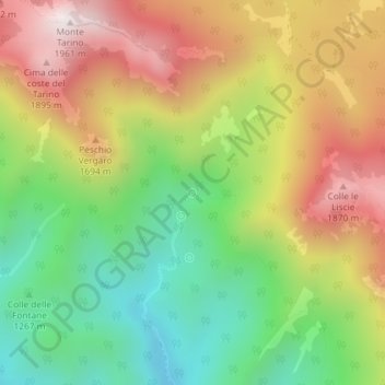 Sorgenti dell'Aniene topographic map, elevation, terrain