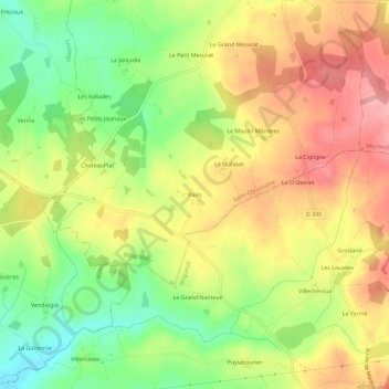 Pairs topographic map, elevation, terrain