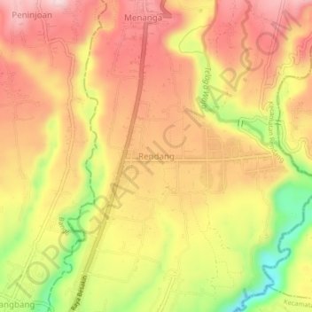 Rendang topographic map, elevation, terrain