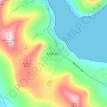Kambsdalur topographic map, elevation, terrain