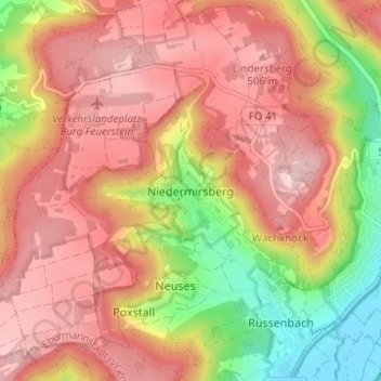 Niedermirsberg topographic map, elevation, terrain