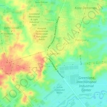 Sukamahi topographic map, elevation, terrain