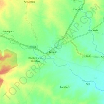 Chimur topographic map, elevation, terrain