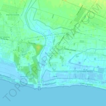 Borgo Sabotino topographic map, elevation, terrain