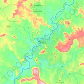 Maseru topographic map, elevation, terrain