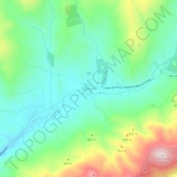 Milanos topographic map, elevation, terrain
