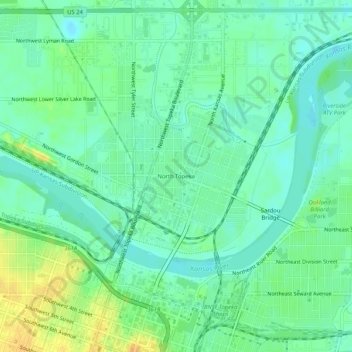 North Topeka topographic map, elevation, terrain