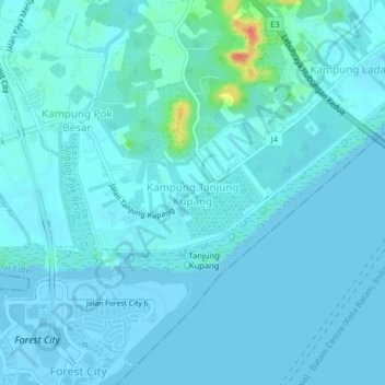 Kampung Tanjung Kupang topographic map, elevation, terrain