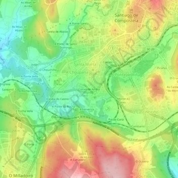 Conxo de Arriba topographic map, elevation, terrain