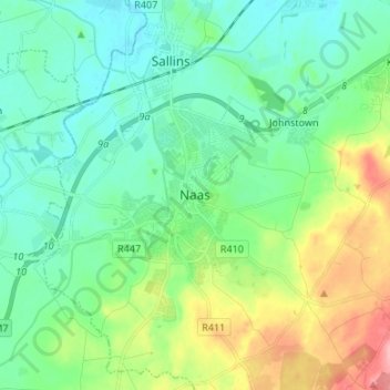 Naas topographic map, elevation, terrain