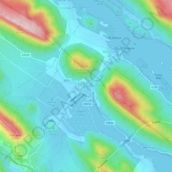 Ston topographic map, elevation, terrain