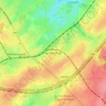 Herbesthal topographic map, elevation, terrain