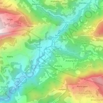 Nayapul topographic map, elevation, terrain