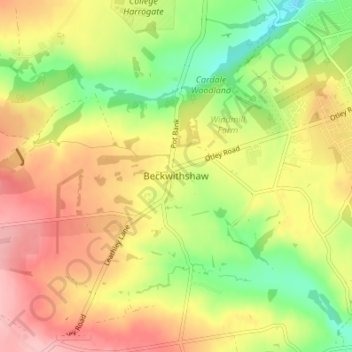 Beckwithshaw topographic map, elevation, terrain