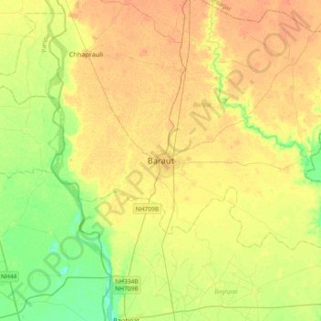 Baraut topographic map, elevation, terrain