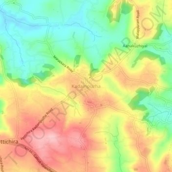 Kadampuzha topographic map, elevation, terrain