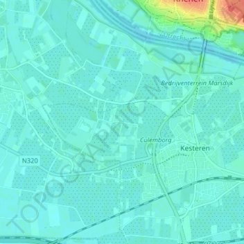 Lede en Oudewaard topographic map, elevation, terrain