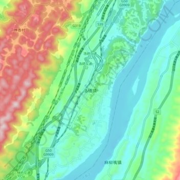 洛碛镇 topographic map, elevation, terrain