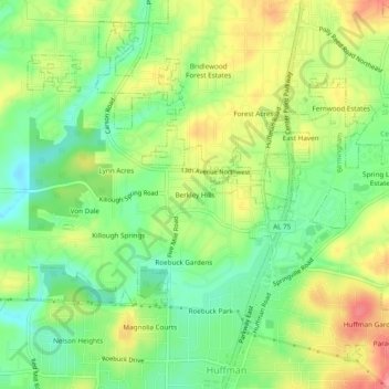 Berkley Hills topographic map, elevation, terrain