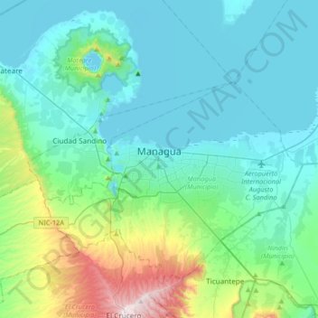 Managua topographic map, elevation, terrain
