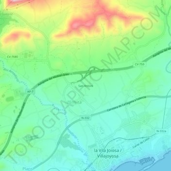 San Antoni topographic map, elevation, terrain