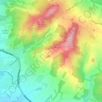 Clent Hills topographic map, elevation, terrain