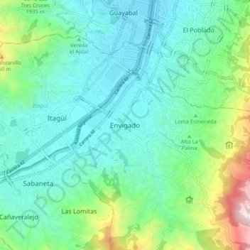 Envigado topographic map, elevation, terrain