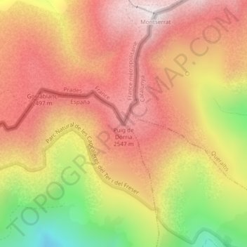 Puig de Dòrria topographic map, elevation, terrain