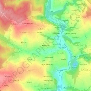 Kerbréhan topographic map, elevation, terrain