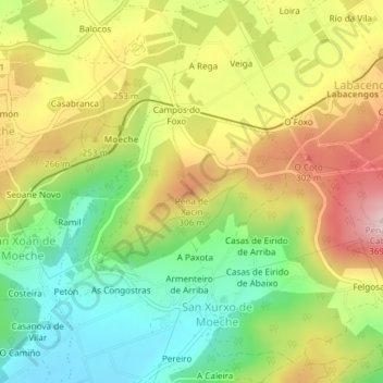 Pena de Xacín topographic map, elevation, terrain