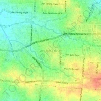 Loktabat Selatan topographic map, elevation, terrain