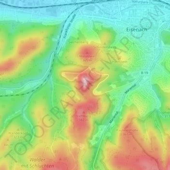 Wartburg topographic map, elevation, terrain