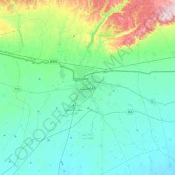 Al-Qamishli topographic map, elevation, terrain