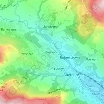 Trecynon topographic map, elevation, terrain