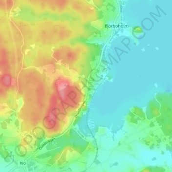 Mjörn topographic map, elevation, terrain