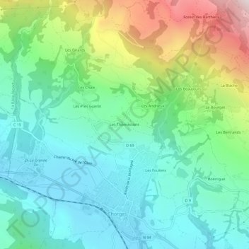 Les Thomassons topographic map, elevation, terrain